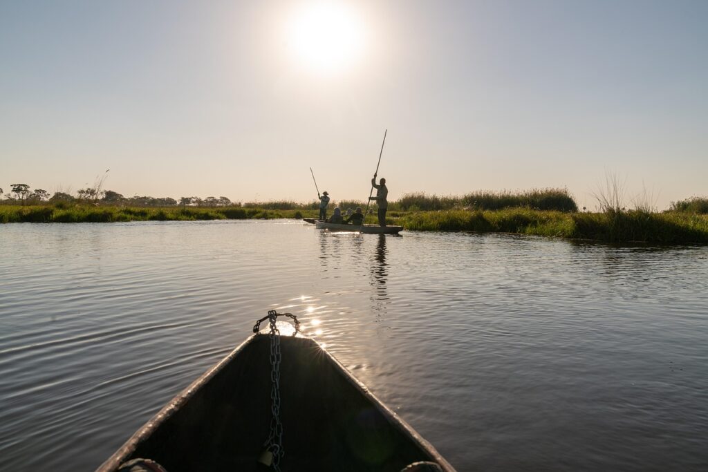 canoe, fishermen, lake, coast, sunset, botswana, africa, okavango delta, water, nature, national park, okavango delta, okavango delta, okavango delta, okavango delta, okavango delta